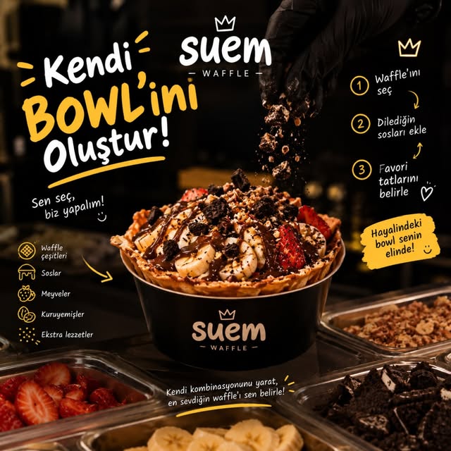 Kendi bowl’unu oluştur: waffle, sos ve meyvelerini seç