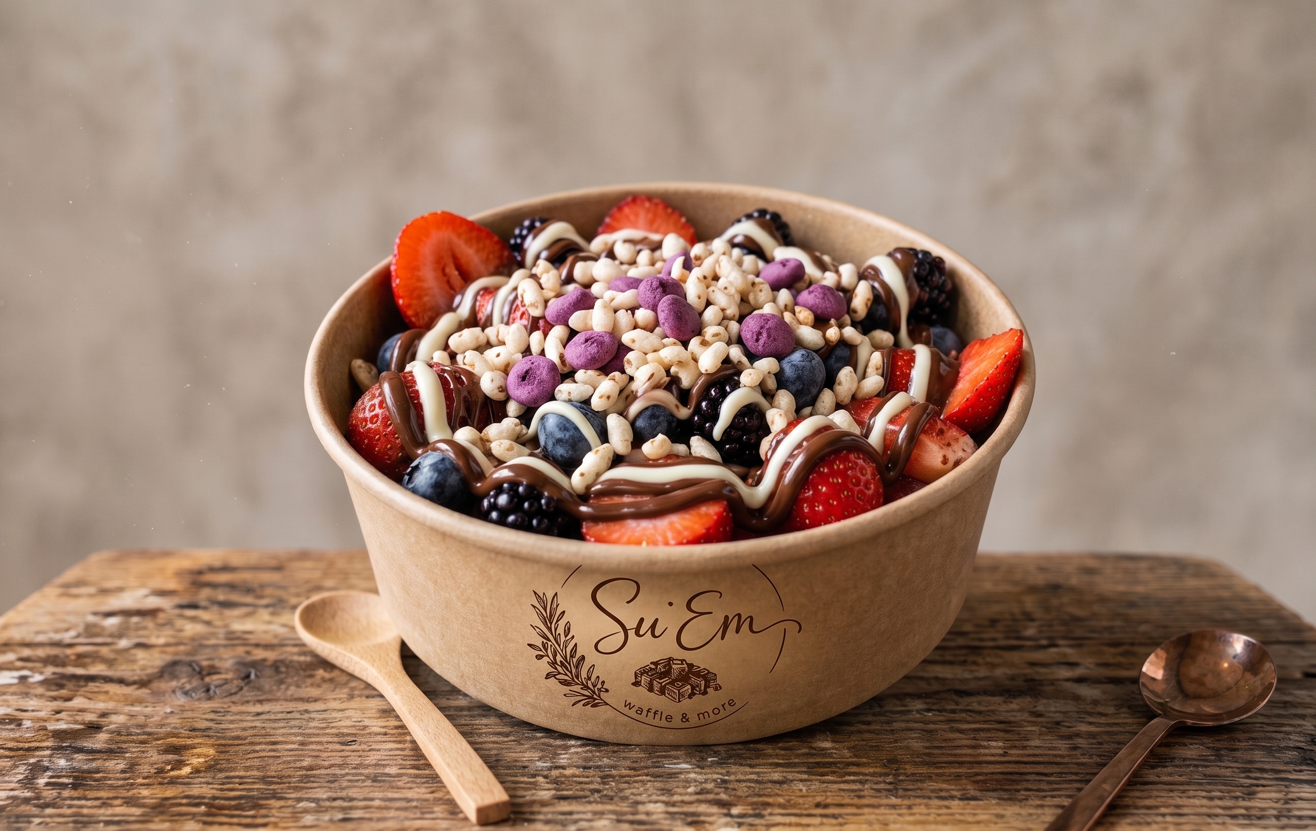 Çilek, yaban mersini ve böğürtlenle hazırlanmış Berry Magic waffle bowl