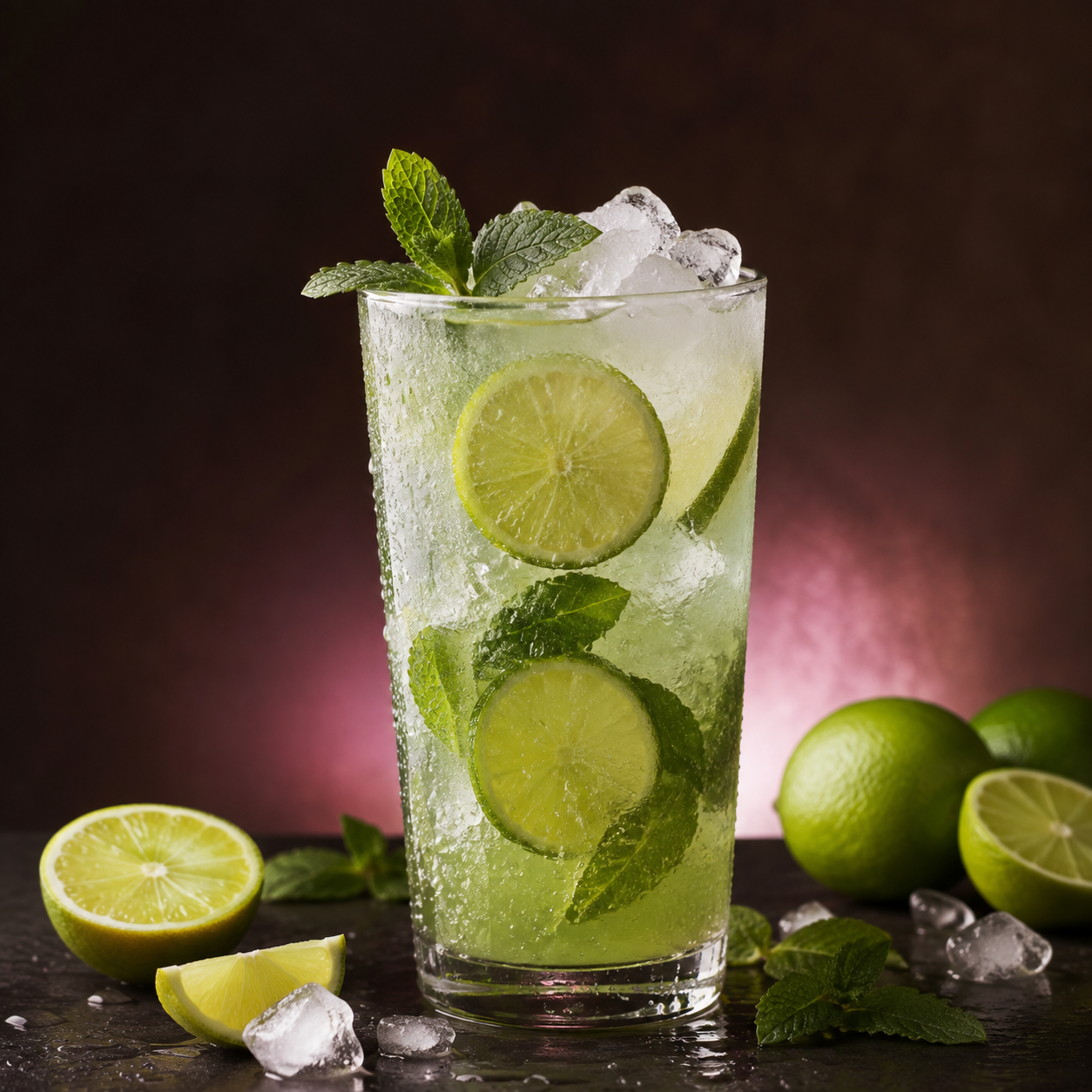 Lime ve nane ile servis edilen buzlu Cool Lime